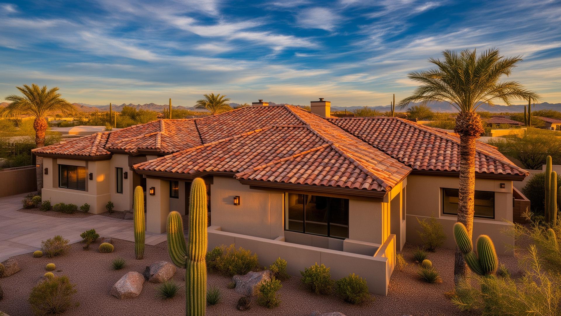 Phoenix Arizona home with premium clay tile roof at golden hour